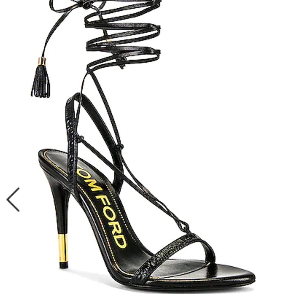 NWT TOM FORD LEATHER TASSLE ANKLE STRAP SANDALS HEEL